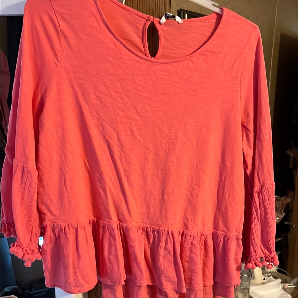 Crown & Ivy Vibrant Coral Peplum Blouse